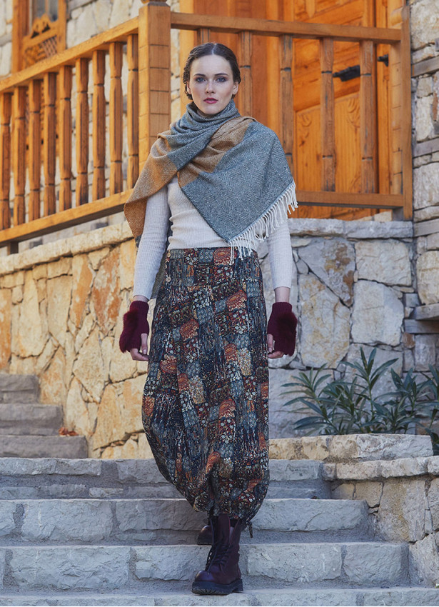 Khaki Print Adjustable Hem Wraped Harem Pants