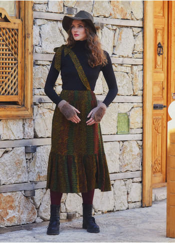 Cross Strap Detail Shirred Waist Ethnic Tiered Skirt