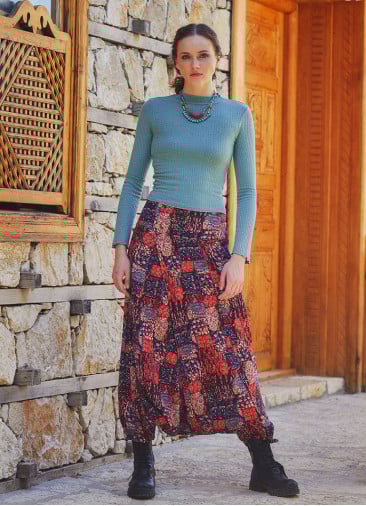 Red Print Adjustable Hem Wraped Harem Pants