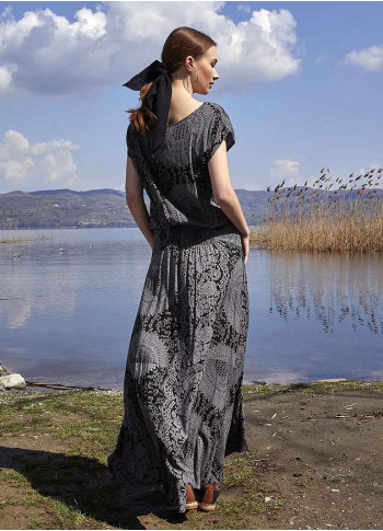 Long Authentic Gri Dress With Elastic Waist