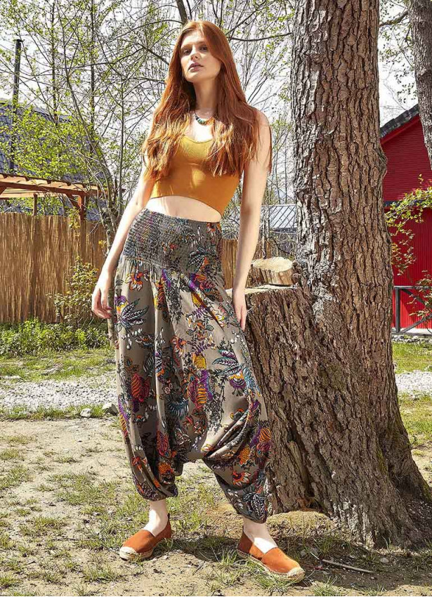 floral print boho elastic waist yoga harem pants