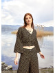 Shirred Back  Long Sleeve Brown Patterned Bohemian Crop Top