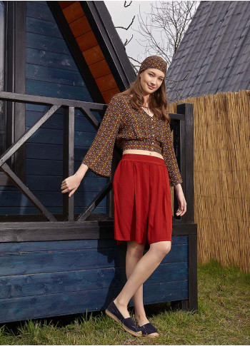 Boho Style Short Red Pleated Skirt