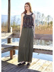 Wrap Front Detail Elastic Waist Flowy Khaki Pants
