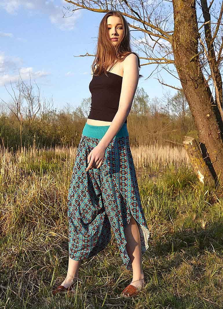 Patterned Slit Flowy Women's Baggy Trousers | Wholesale Boho Clothing