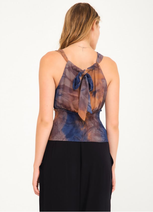 Collared Authentic Blue Batic Patterned Blouse