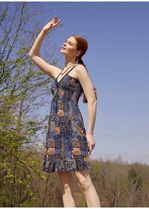 Laced Strap Detailed Frill Hem Short Summer Dress