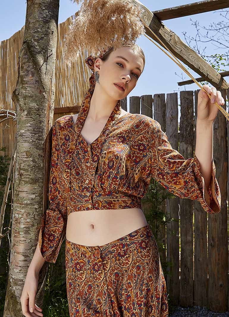 Shirred Back Floral Gypsy Crop Top | Wholesale Boho Clothing