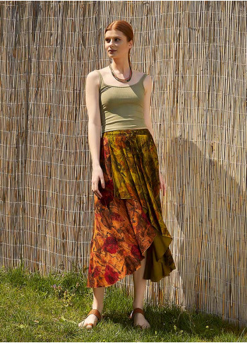 Ethnic Patterned Bohemian Khaki Loose Skirt