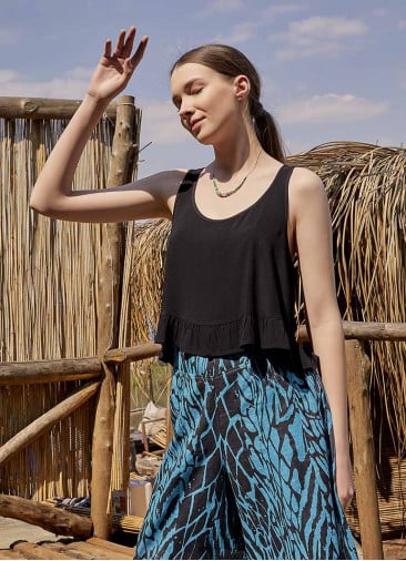 Scoop Neck Wide Strap Boho Crop Top