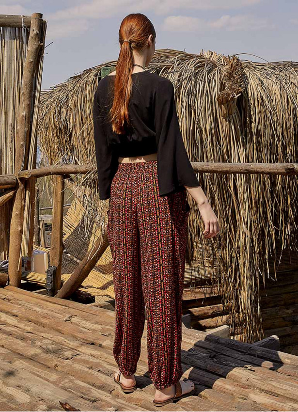 Orange Patterned Boho Baggy Trousers Wholesale Boho Clothing