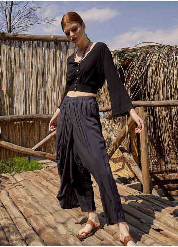 Wrap Front Loose Fit Boho Summer Anthracite Pants