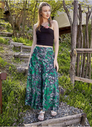 Boho Style Relaxed Fit Wide Leg Green Pants