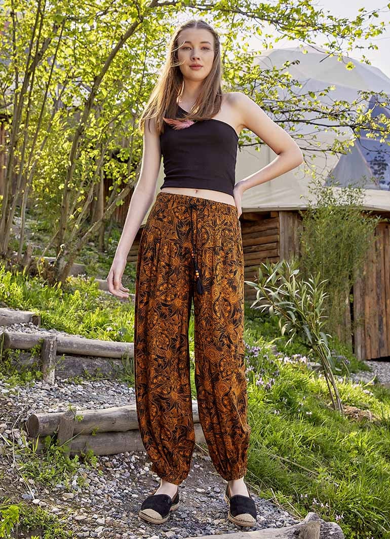 Women's Boho Pants Harem Vintage Floral Print High Waisted Wide