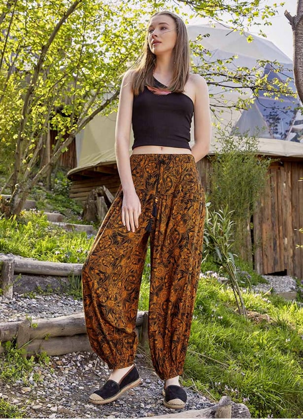 Drawstring Orange Pattern Pants
