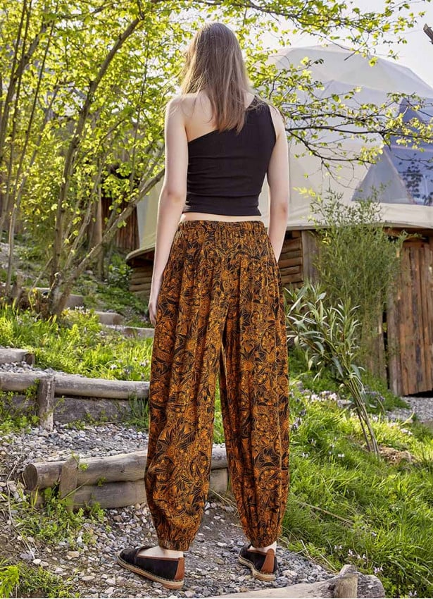 Drawstring Orange Pattern Pants