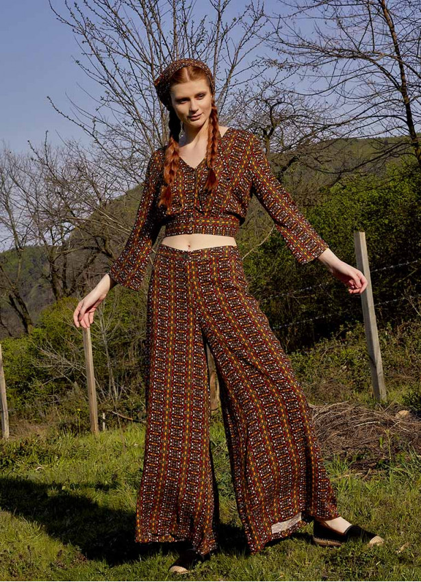 High Rise Wide Leg Mustard Rug pattern Palazzo Pants