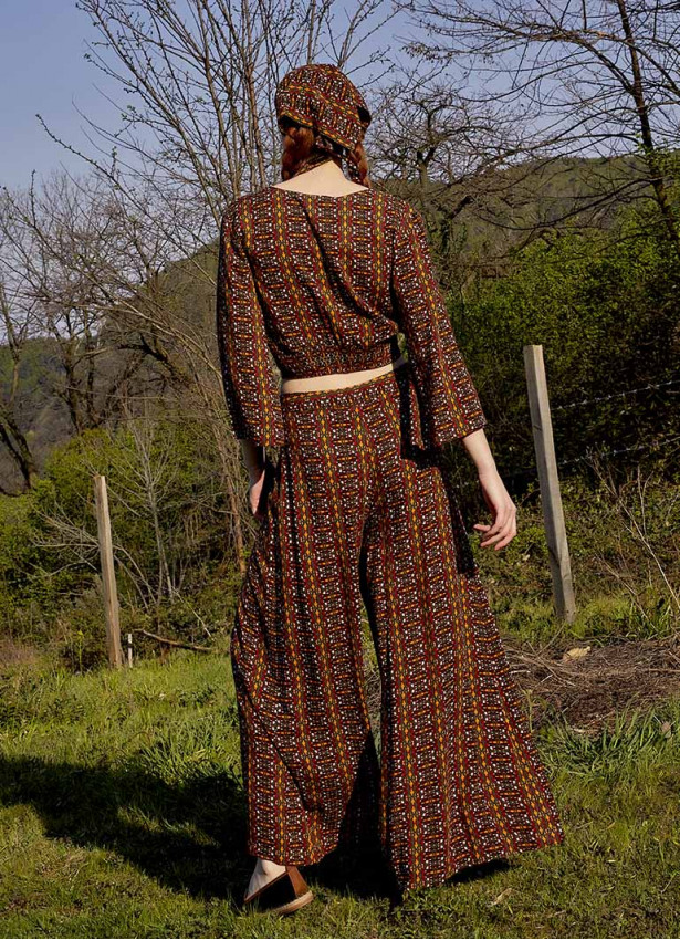 High Rise Wide Leg Mustard Rug pattern Palazzo Pants