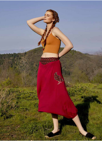 Hippie Style Appliqued Red Harem Pants