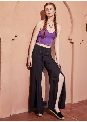 Lace-up Slit Anthracite Bohemian Trousers