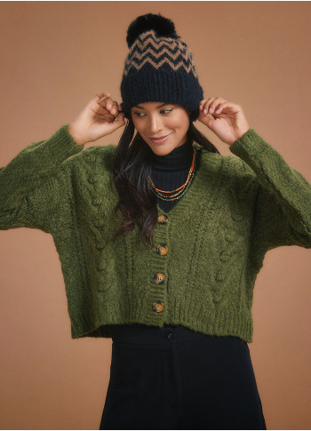 Boho Style Cable Knit Green Crop Cardigan