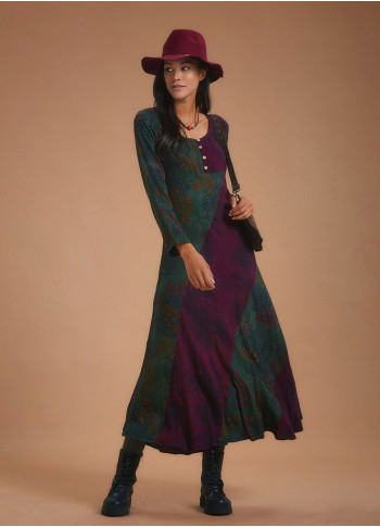 Ethnic Patterned Long Sleeve Winter Patch Dress