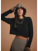 Round Neck Black Cable Knit Crop Sweater