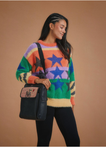 Retro Style Multicolored Star Pattern Furry Sweater