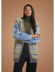Denim Sleeve Detail Ethnic Print Oversize Cardigan