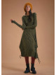 Boat Neck Thumb Hole Side Strings Khaki Pattern Dress