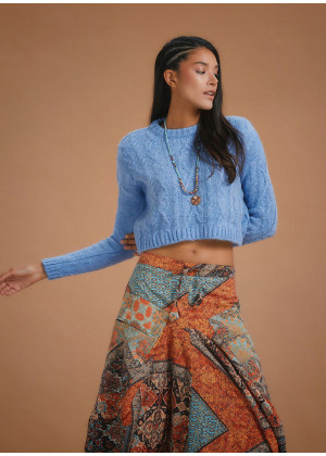 Cable Knit Blue Crop Sweater