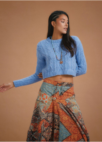Cable Knit Blue Crop Sweater