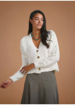 Boho Chic Cable Knit Crop White Cardigan
