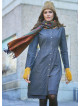 Nervure Front Laced Hem Long Sleeve Blue Dress