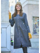 Nervure Front Laced Hem Long Sleeve Blue Dress