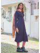 V Neckline Tie Waist Long Winter Dress