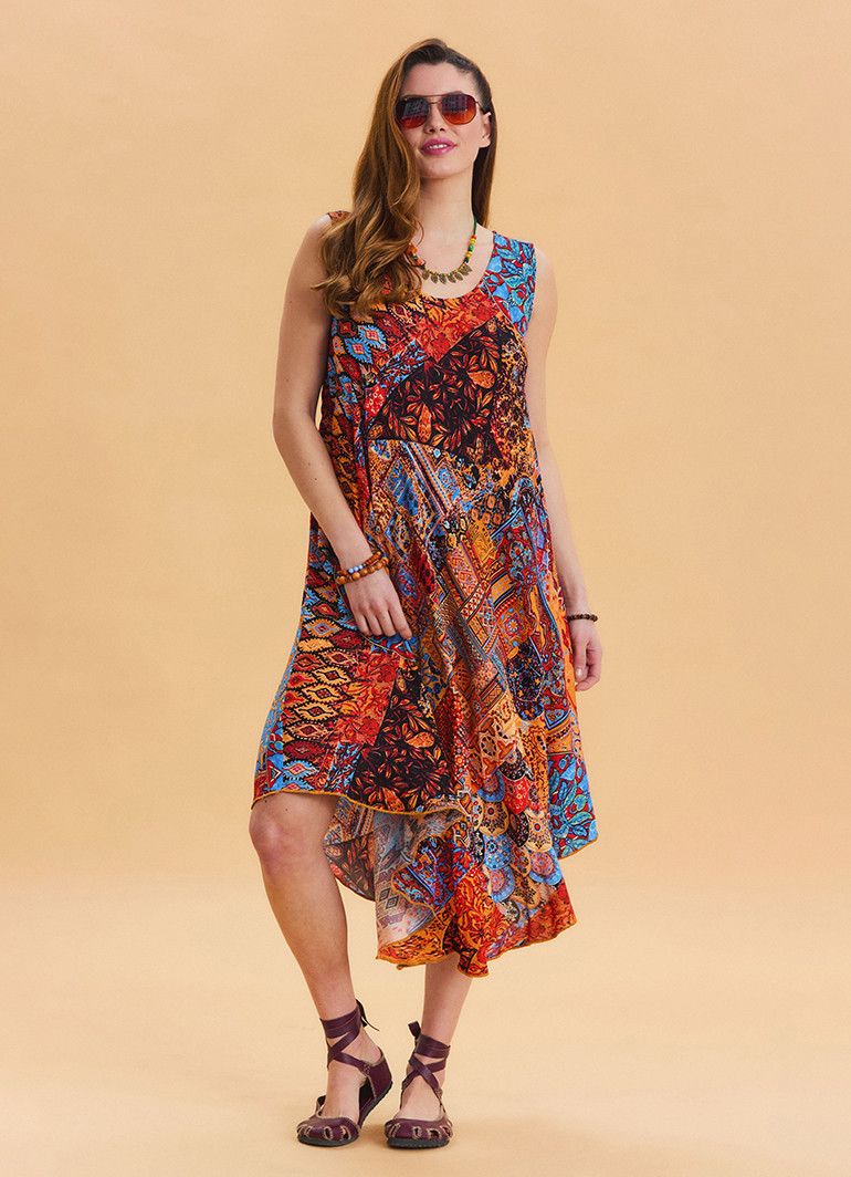Boat Neck Loose Cut Orange Casual Dress 4665