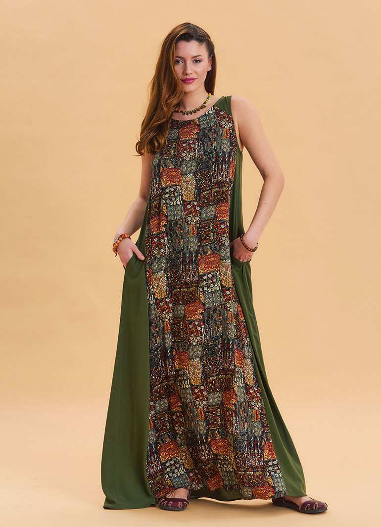 chinese dress ladies Women's Casual Loose Pocket Split Maxi Dress
