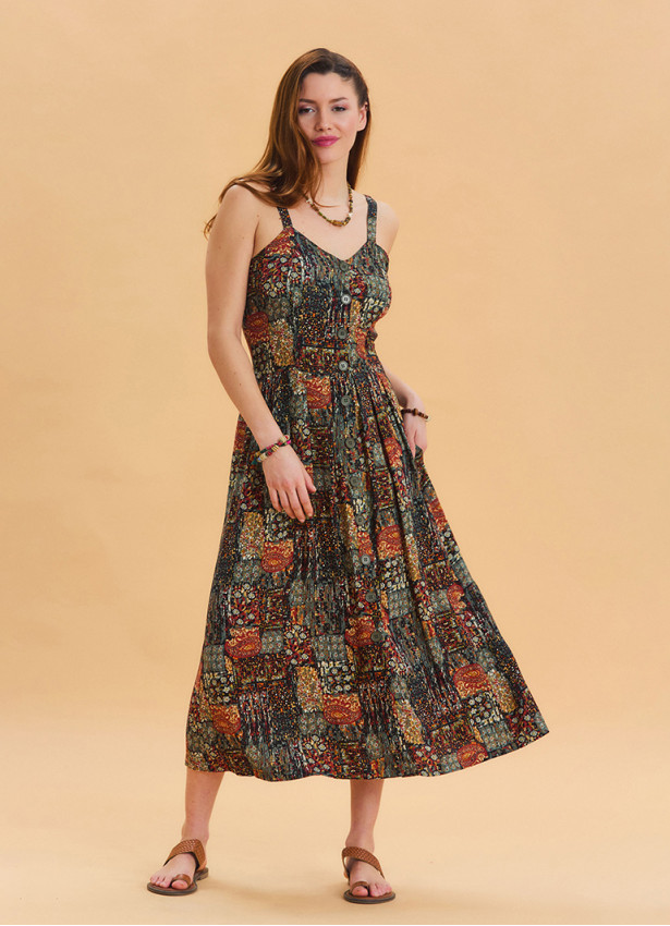 chinese dress ladies Final Sale Plus Size Maxi Dress with Spaghetti Straps in Green and Whi   Chic And Curvy