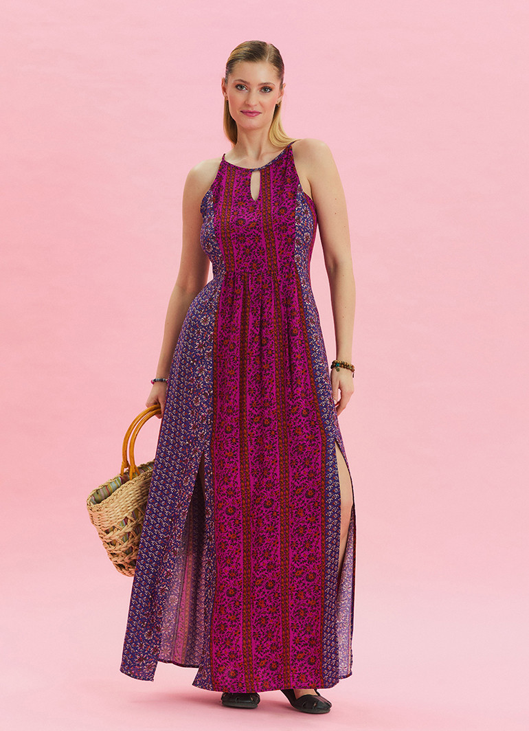 paisley maxi halter dress Abstract Floral Paisley Halter Maxi Dress S/M / BLUE