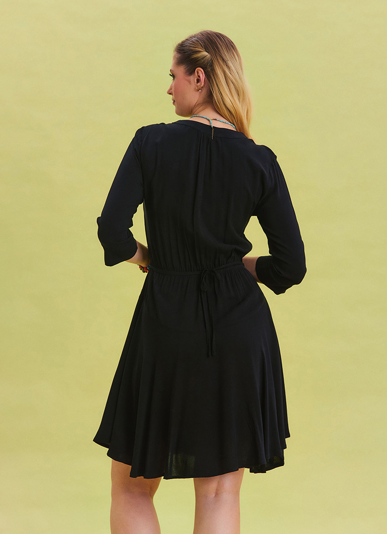 puff sleeve drop waist dress Black Drop Waist Calla Midi Dress