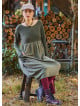 Crew Neck Pocket Finger Strap Khaki Winter Dress 4736