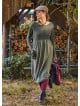 Crew Neck Pocket Finger Strap Khaki Winter Dress 4736