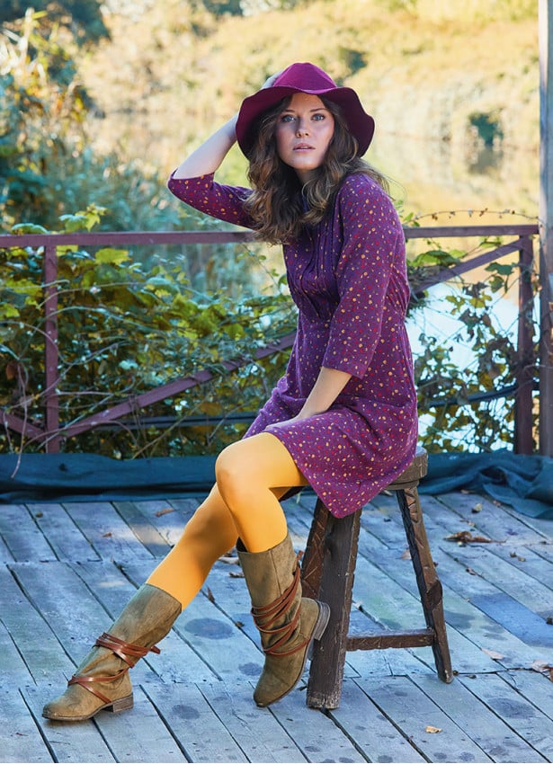Shirt Collar Button Detailed Lace Purple Flannel Dress 4698