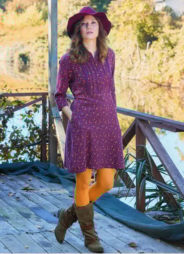 Shirt Collar Button Detailed Lace Purple Flannel Dress 4698