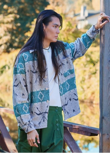 Relaxed Cut Long Sleeve Green Patterned Mens Shirt 4767