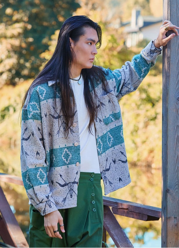 Relaxed Cut Long Sleeve Green Patterned Mens Shirt 4767