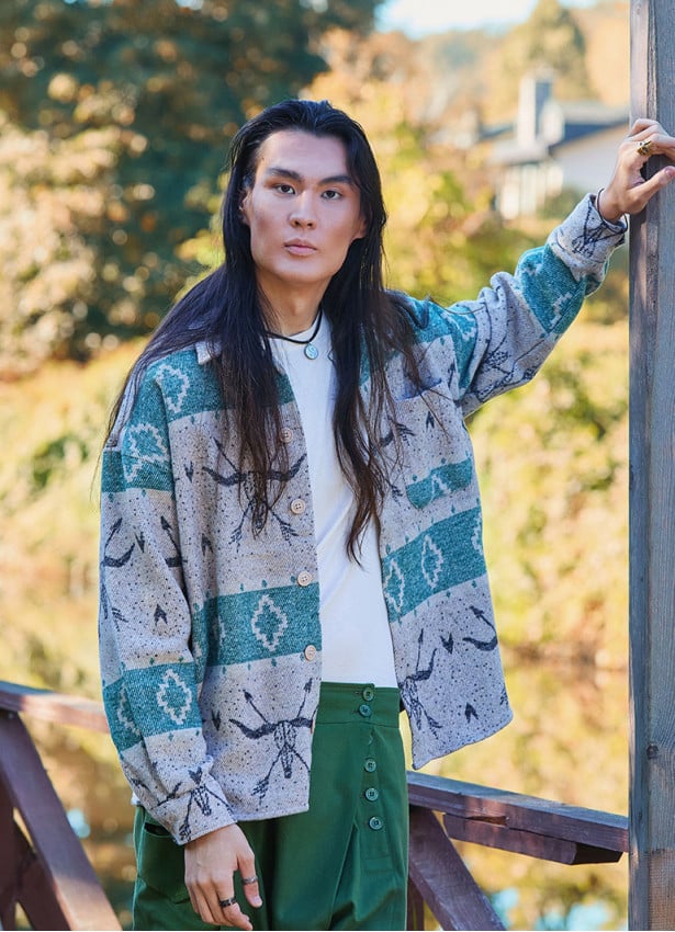Relaxed Cut Long Sleeve Green Patterned Mens Shirt 4767