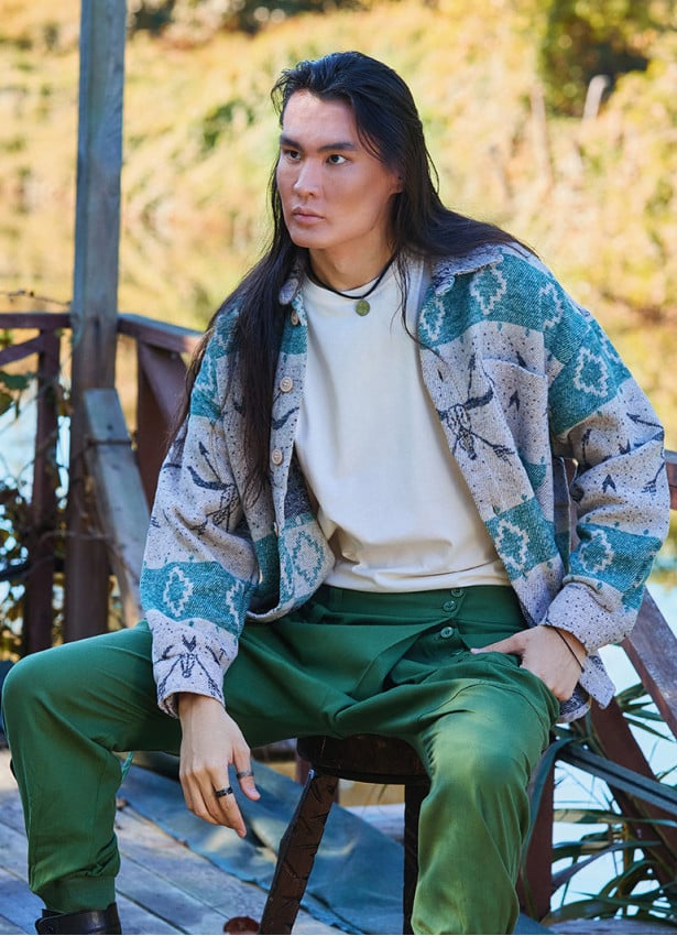 Relaxed Cut Long Sleeve Green Patterned Mens Shirt 4767