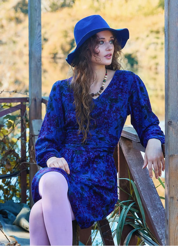 V Neck Draped Belt Detailed Saxe Winter Dress 4703